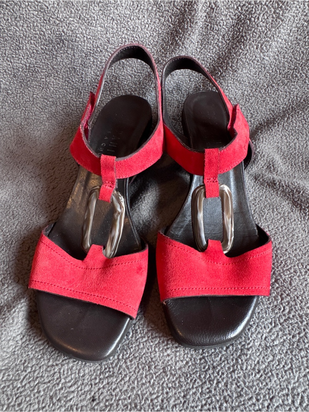 Vintage Hispanitas "Joy Is A Choice" Red Suede T-Strap Wedge Sandals EU 39